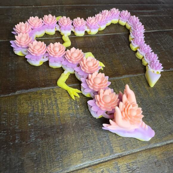 22" 3D Printed Lotus Flower Dragon - Unique Fantasy Art - Picture 3 of 9